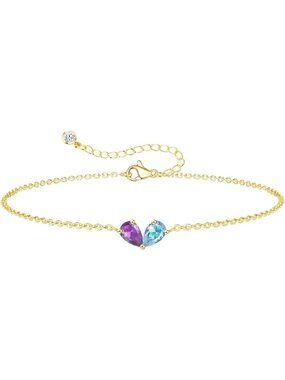 02-03 February&March Gold 2 Birthstone Heart Bracelet 14K Plated CZ